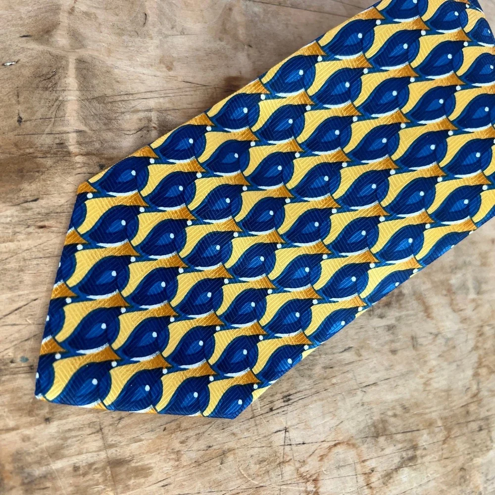 Ketch Necktie OS Mens Abstract Geometric Blue Yellow Retro Psychedelic Tie